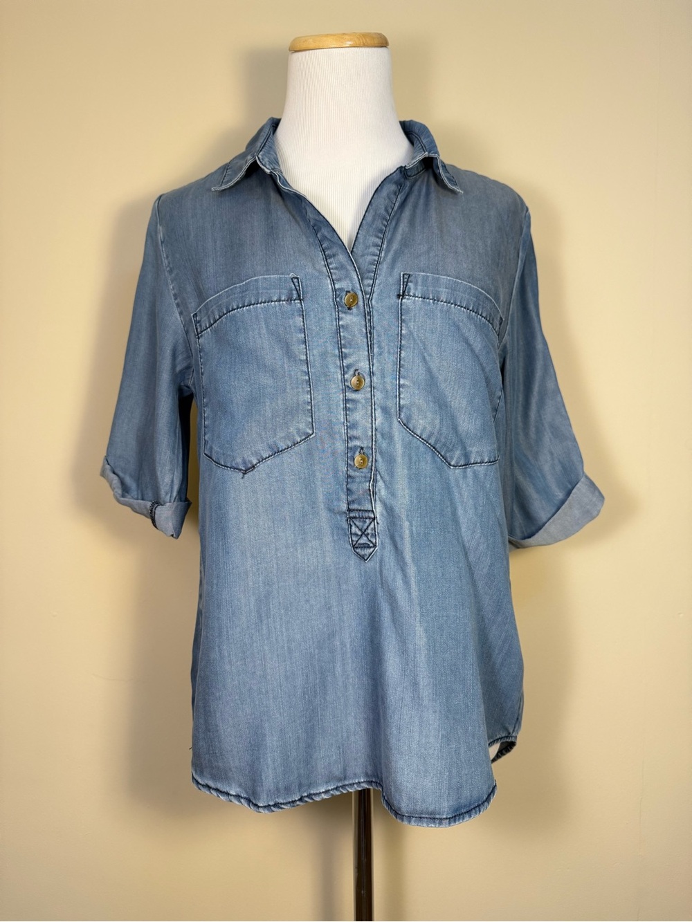 Denim Jean Blue Blouse Small Lightweight Chambray Top Oversized Western